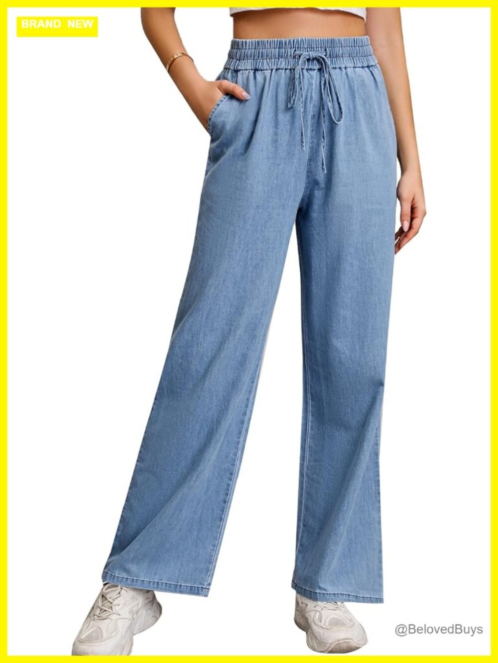 Wide Leg High Waisted Elastic Waist Pull On Jeans for Women Plus Size 3XL